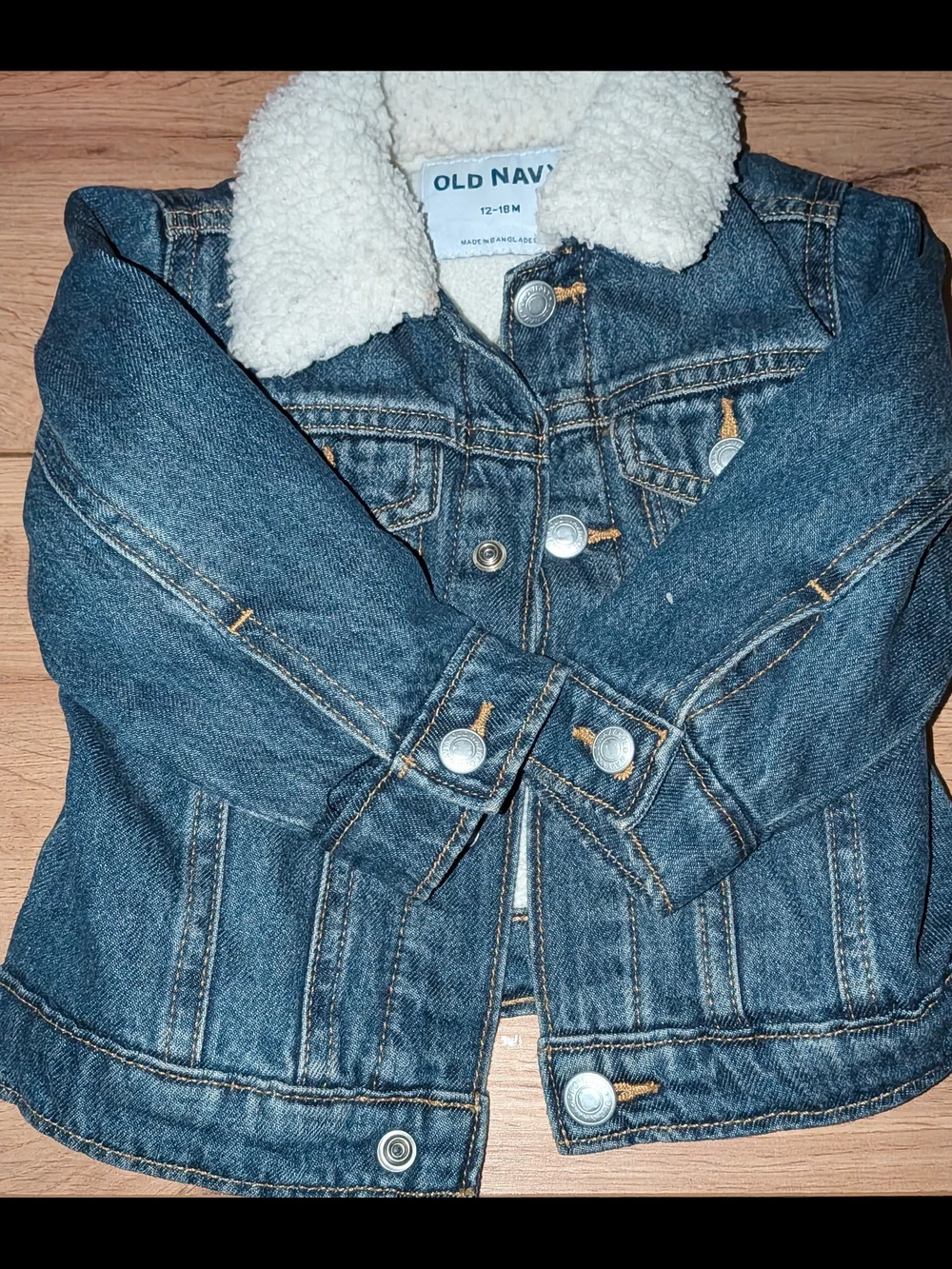 Old Navy Dark Blue Denim Jacket with Cream Sherpa Collar
